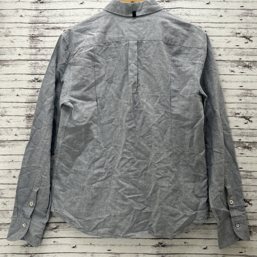 Rag & Bone Shirt Mens Medium Gray Chambray Linen Cotton Button Up Tailored Fit - Picture 3 of 13